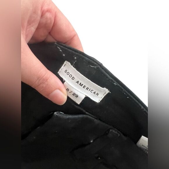 GOOD AMERICAN Good Classic' Black Coated Ankle Straight Leg Jeans - Picture 5 of 8